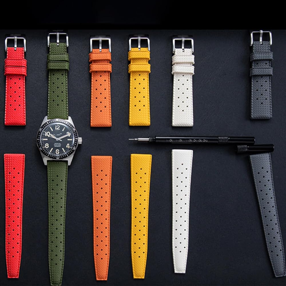 リストバディーズ ユニバーサル FKM ラバーウォッチストラップ 20mm 20mm 22mm Quick Release Black Pilot FKM rubber watch strap